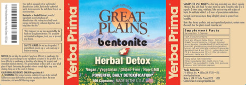 Yerba Prima Bentonite Clay Plus Herbal Detox, 100 Veg Capsules - Food Grade Colon & Liver Cleanse Supplement