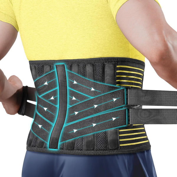 Back Brace for Men Women with 7 Bionic Metal Stays, Strong Support for Lower Back Pain, Sciatica, Herniated Disc, S