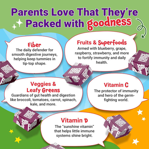 FORCE FACTOR Kids Superfood Super Chews, Very Berry Grape Flavor, 60 Soft Chews, 2-Month Supply, Kids Vitamins & Immune