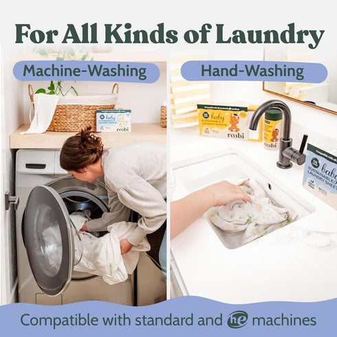 Roobi Unscented Baby Laundry Detergent Sheets for Sensitive Skin, Sustainable for Newborns & Infants, Up to 128 Loads