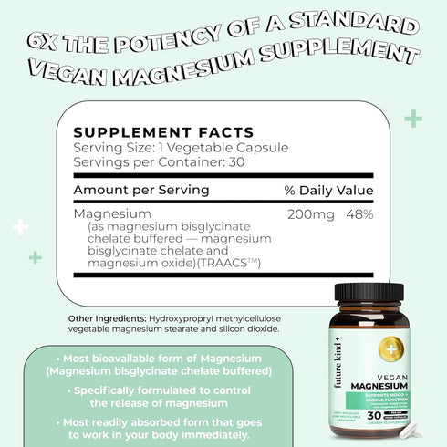 Future Kind Vegan Chelated Magnesium Supplement, 30 ct, Plant-Derived Magnesium for Sleep and Muscle Functions