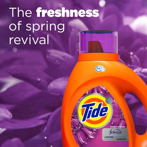 Tide Plus Febreze Freshness HE Turbo Clean Liquid Laundry Detergent, Spring & Renewal Scent, 105 fl oz, 74 Loads