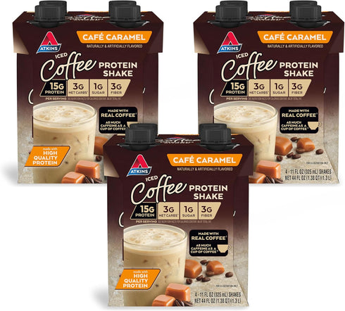 Atkins Café Caramel Iced Coffee Protein Shake, 15g Protein, Keto Friendly, 12 Count