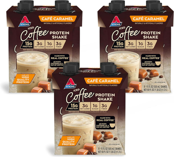 Atkins Café Caramel Iced Coffee Protein Shake, 15g Protein, Keto Friendly, 12 Count