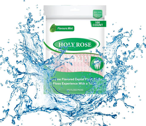 Holy Rose Dual-Line Dental Floss Picks, Pink Flossers 300 Count, Mint Flavored for Oral Cleaning & Fresh Breath