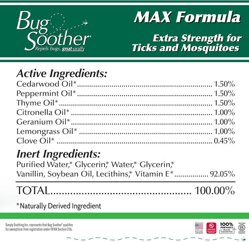 Bug Soother MAX Natural Gnat, Tick, and Mosquito Repellent, 8 fl oz DEET-Free Bug Spray Made in USA