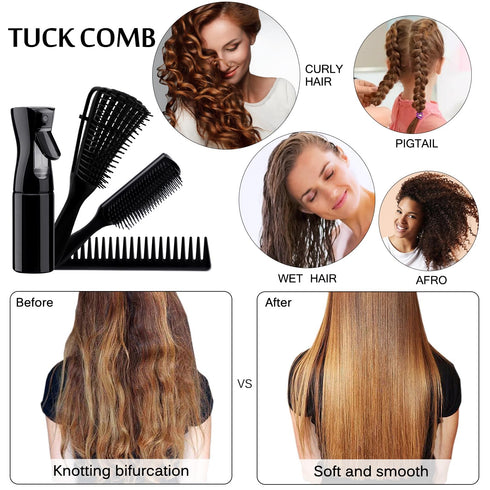 4pcs Curly Hair Brush Set - Detangling Brush for Adult & Kids Wet or Dry Hair with Hair Detangler Brush Spray Bottle