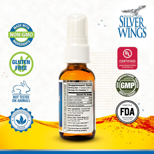 Natural Path Silver Wings Colloidal Silver 150ppm (750mcg) with Echinacea & Oregano Immune Support Spray