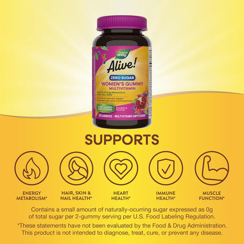 Gummy 80 Gummies Natures Way Alive! Zero Sugar Women's Multivitamins, Energy Metabolism*, Hair, Skin, Nails*