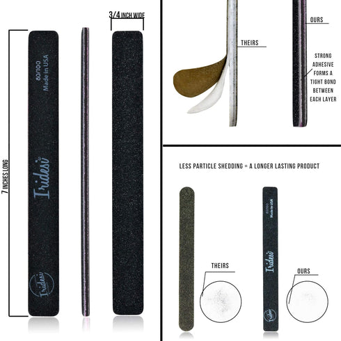 Professional Nail Files Black Washable Emery Boards, 7 Inches Long, 12 Fingernail Files Per Pack (80/100)