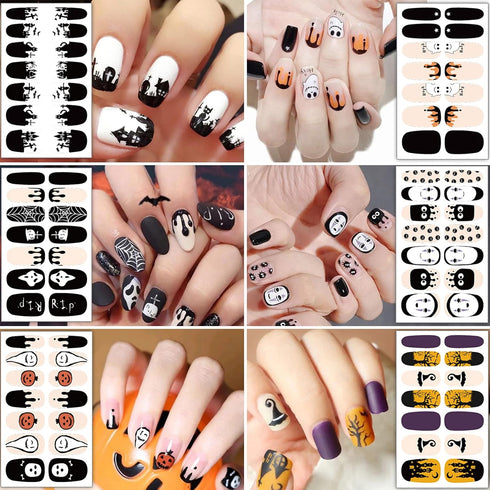 TailaiMei 14 Sheets Halloween Nail Wraps Stickers, Self-Adhesive Full Wraps with 2 pcs Nail Files for DIY Nail Art