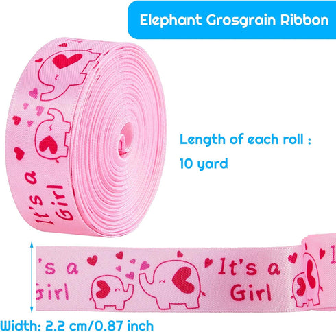 2 Rolls/20 Yards Elephant Satin Ribbon, Baby Shower Theme, Birthday Theme Wrapping Ribbons for DIY
