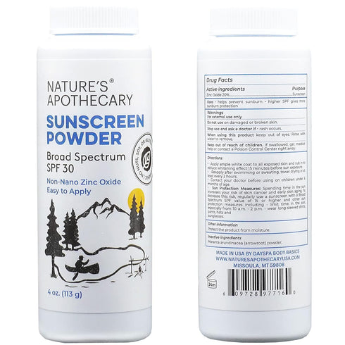 All-Natural, Benzene Free, Non Nano Zinc Oxide Sunscreen Powder SPF 30 - Water & Sweat Resistant, Reef & River Friendly, Hypoallergenic, Biodegradable, Made in USA by Nature's Apothecary