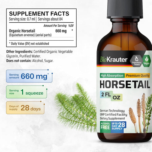 Horsetail Tincture, Organic Horsetail Herb for Hair Growth, 2 Fl.Oz. Pure Ingredients Liquid Extract