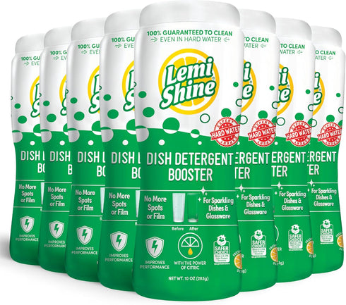 Lemi Shine Dish Detergent Booster, Multi-Use Hard Water Stain Remover, Citric Acid Cleaner (10 oz, 8 pack)