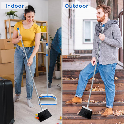 Broom and Dustpan Combo Set, 52" Upright Dust Pans with Long Handle Angle Broom for Home Cleaning