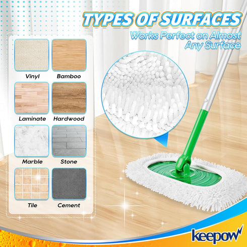 KEEPOW Reusable Microfiber Mop Pads for Swiffer Sweeper, Washable Wet Mopping Cloth Refills, 4 Pack