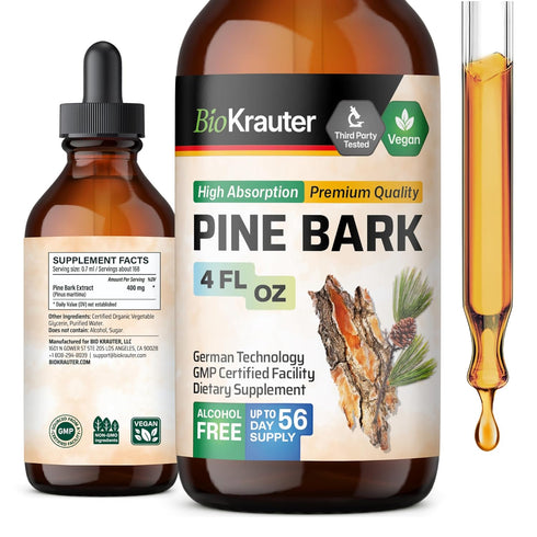 Pine Bark Extracts Tincture - 400 mg Organic French Maritime Pine Bark Extract Drops, Vegan & Sugar Free, 2 Months