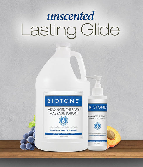 BIOTONE Advanced Therapy Massage Lotion, Hypoallergenic, Fragrance-Free, Non-Greasy Finish, More Glide