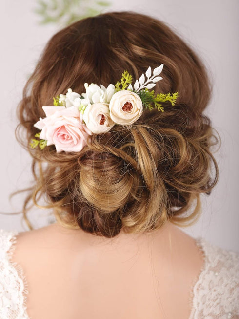 Kercisbeauty Floral Bridal Boho White Hair Comb Photo Shoot Hair Wreath Crown Spring Wedding Hair Piece Barrette Prom Girl Halloween Festival