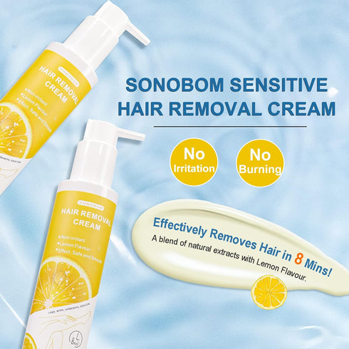 Lemon Flavor Hair Removal Cream for Women and Men, Painless Non-Irritat for Sensitive Skin, SONOBOM Bikini Hair Removal Cream For Intimate Area, Arms, Legs, Underarms, Chest, 5.07 Fl oz