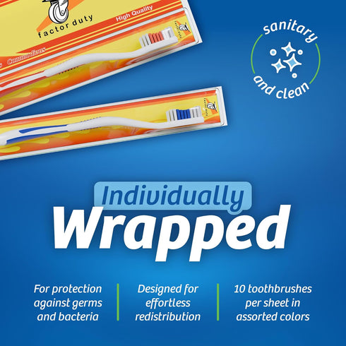 FactorDuty 200 Pack Standard Classic Medium Soft Toothbrush Bulk, Individually Wrapped