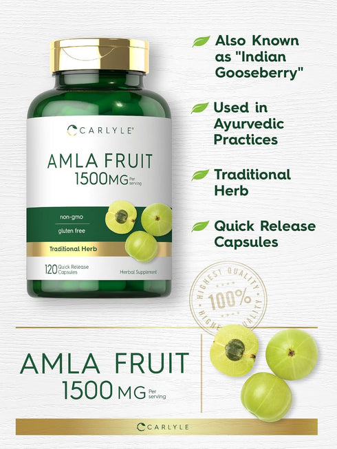 Carlyle Amla Capsules, 1500mg | 120 Count | Non-GMO Gluten Free Amalaki Fruit Supplement