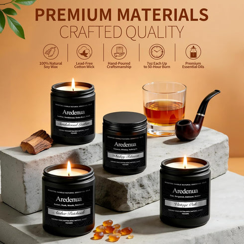 Set 4 Pack Set Mens Candle Manly Candles for Men, Soy Candles for Home Scented, Masculine Candle Gift - Includes