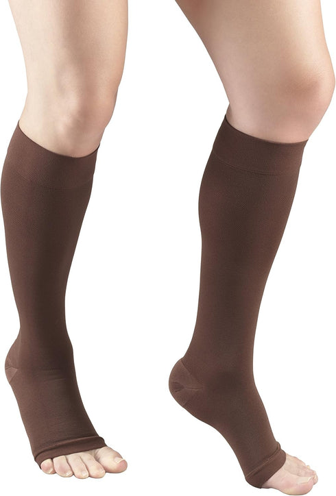 Truform 20-30 mmHg Compression Stockings, Knee High Length, Open Toe, Brown, Large