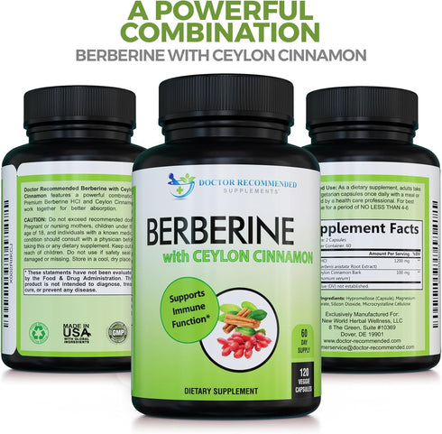 DOCTOR RECOMMENDED SUPPLEMENTS Berberine with Ceylon Cinnamon, 1200mg Berberine & 100mg Organic Ceylon Cinnamon