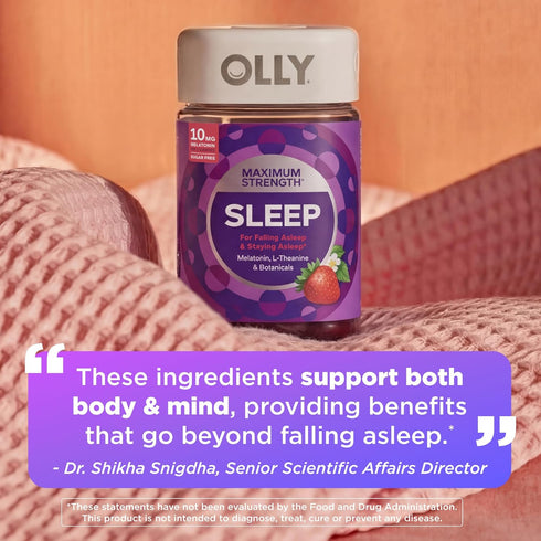 Gummy, 10mg 70 Count OLLY Max Strength Sleep Melatonin, L-Theanine, Chamomile, Lemon Balm, Sugar Free, Vegetarian Sleep