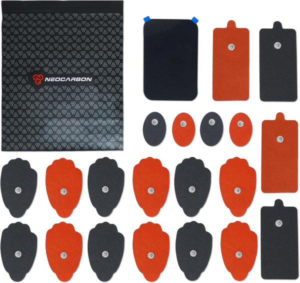 Reusable Electrode Pads for TENS EMS Unit, 20 Premium Replacement Pads with 1 Plastic Holder, Red and Gray