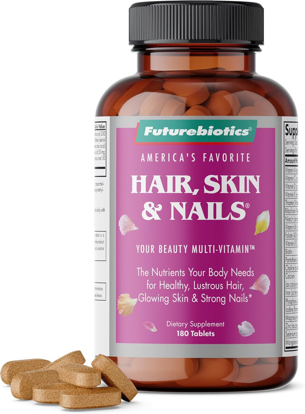 Futurebiotics Hair, Skin & Nails Beauty MultiVitamin with Biotin, 180 Tablets for Healthy Hair and Nail Support