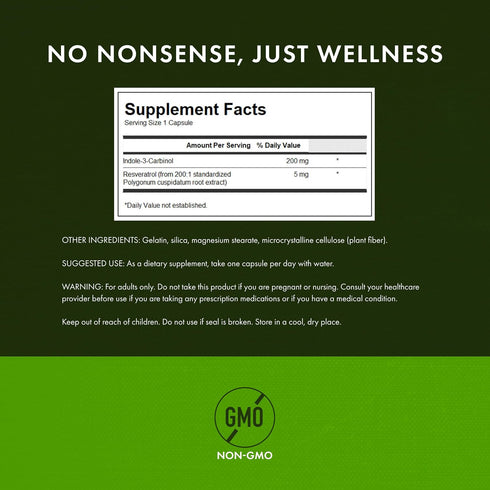 Indole-3-Carbinol I3C (60 200mg Swanson with Resveratrol - Supplement Promoting Cellular Protection - Natural