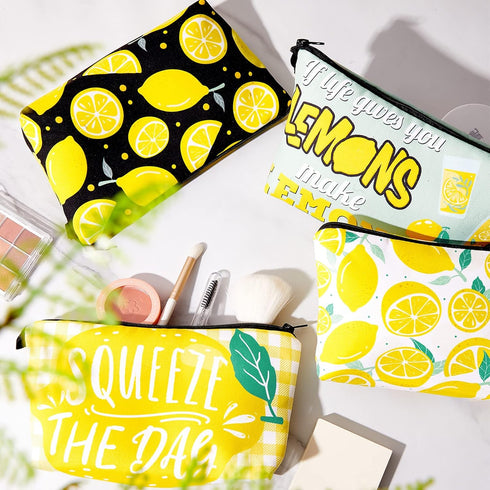 Reginary 6 Pieces Lemon Makeup Bags, Waterproof Multifunction Cosmetic Pouch with Zipper Toiletry Bag Case Organizer