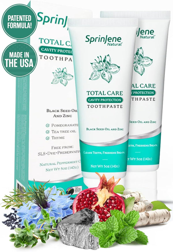 Sprinjene Natural SLS Free Toothpaste with Fluoride, Cavity Protection & Fresh Breath for Adults, 2 Pack