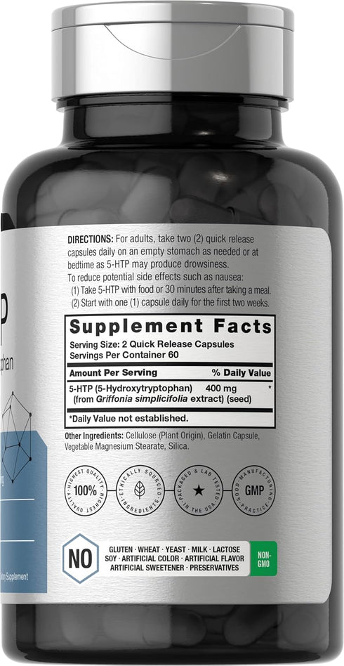 Horbaeach 5HTP 400mg Capsules | 120 Count | Extra Strength Supplement | Non-GMO, Gluten Free | 5 Hydroxytryptophan
