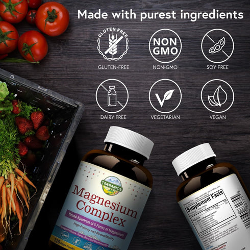 Terranics 5-in-1 Magnesium Complex Supplement 500mg - High Absorption Magnesium Glycinate Citrate Malate Aspartate