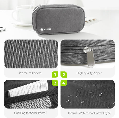 AUVON Canvas Bag Travel Pill Organizer - Large AM/PM Weekly Pill Box with Portable Gray Zipper Bag