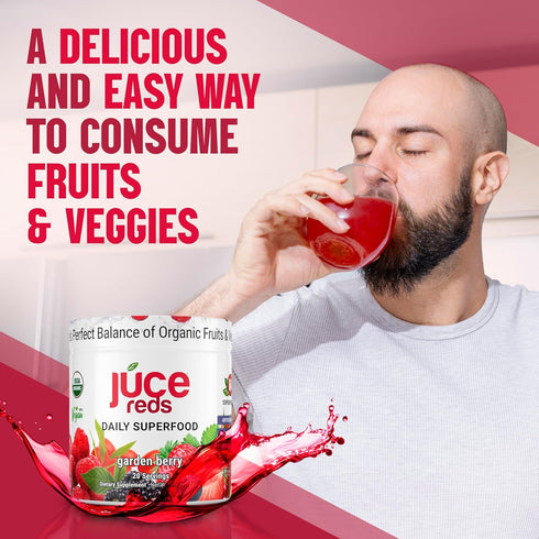 JUCE Reds Organic Superfood Powder - Garden Berry Flavor, 20 Servings with 64 Immune Boosting Superfoods for Kids