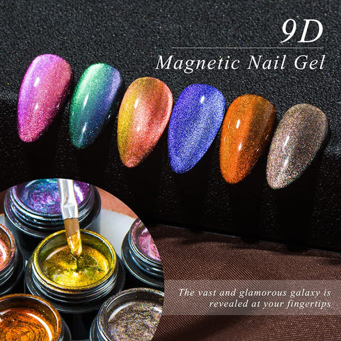 MEET ACROSS 9D Cat Eye Gel Nail Polish Set - Chameleon Magnetic Gel Soak Off UV LED 7 Color Gel with Brush