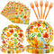 Temicle 96 Pieces Fall Thanksgiving Tableware Set Pumpkin and Autumn Leaves Disposable Plates,