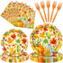 Temicle 96 Pieces Fall Thanksgiving Tableware Set Pumpkin and Autumn Leaves Disposable Plates,