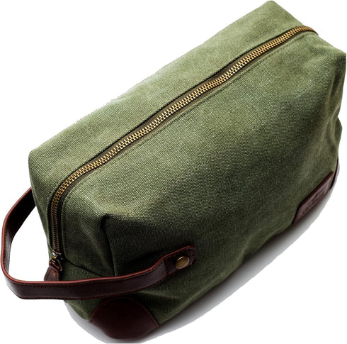 Vetelli Vintage Canvas Toiletry Bags, Waterproof Dopp Kits for Travel (Marco, Green)