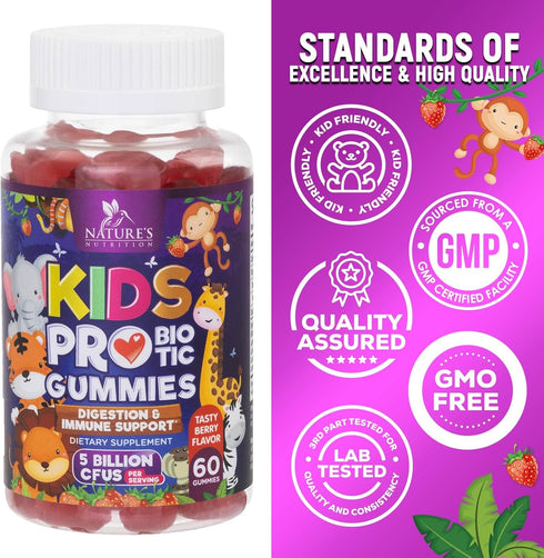 Kids Probiotic Gummies - Chewable Daily Probiotics for Kids Ages 3+, 60 Gummies for Digestive & Immune Health