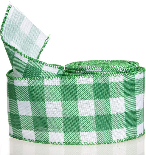 ATRBB Green and White Buffalo Plaid Ribbon Wired Edge Gingham Ribbon for St Patrick's Day Decoration and Bows Craft,10 Yards by 2.5 Inches by ATRBB