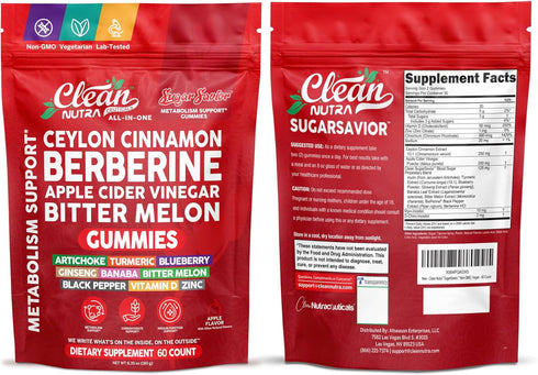 Gummies GLP1 Gummies 60 Count Sugar Savior Ceylon Cinnamon Berberine Apple Cider Vinegar Artichoke Turmeric Blueberry