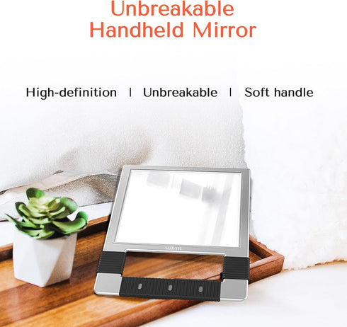 TASALON Unbreakable Hand Mirror, Silver Rectangular Tabletop Mount, ABS Frame, Handheld Mirror for Barber, Salon, Makeup