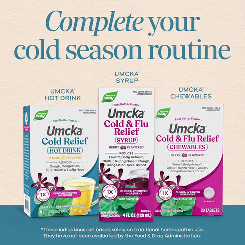 Packets, 12 Count Natures Way Umcka Cold Relief Hot Drink, Day & Night Homeopathic Cold Medicine with Clinically Proven