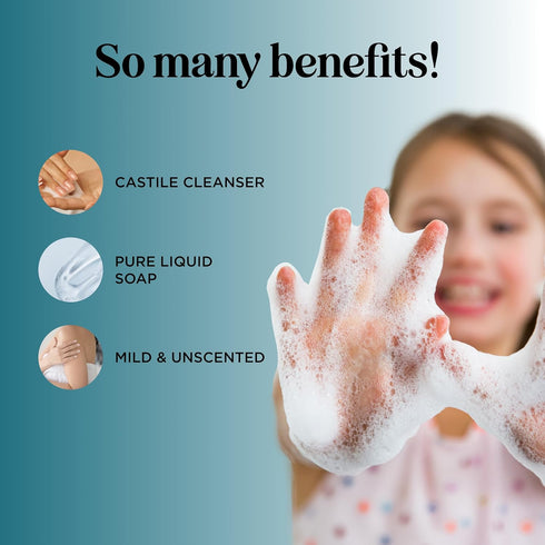 Liquid Castile Soap Unscented Cleanser for Dry Sensitive Skin Care Routine and All Purpose Cleaner with Hydrating